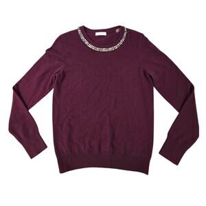 Equipment Shane Embellished Stone Sweater Size Medium Maroon Wine Wool Cashmere